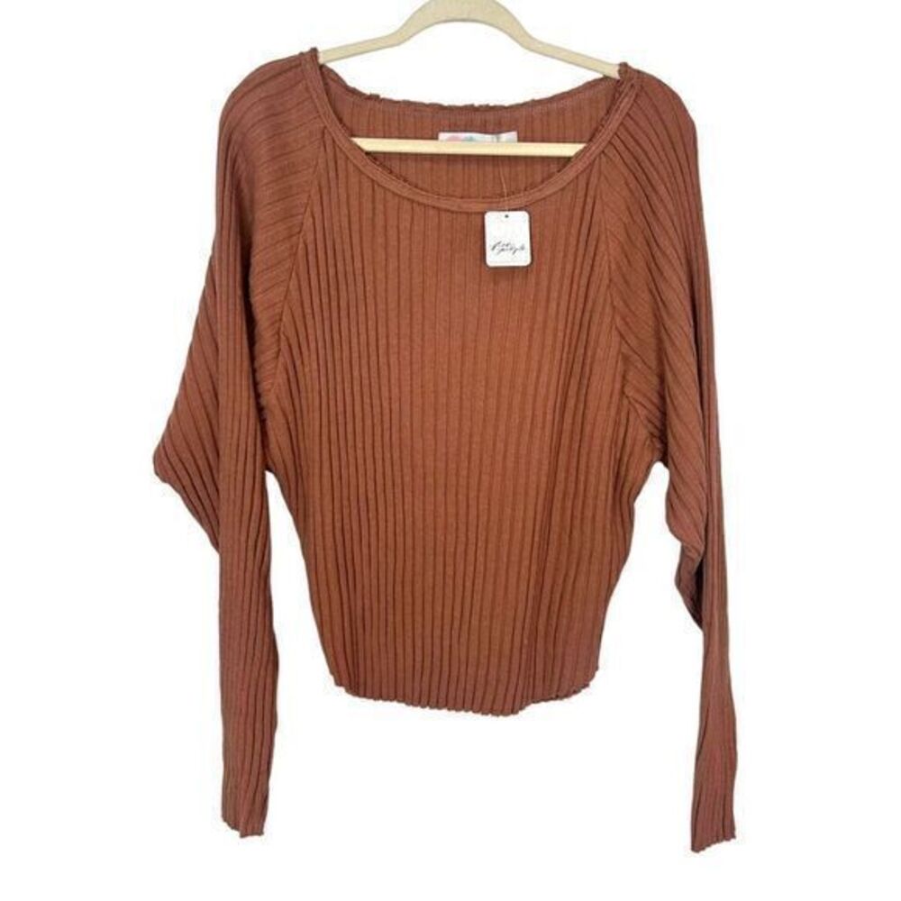 NWT Free People Sweater Large Camel Tan Oversized Ribbed Dolman Sleeve Boxy Boho